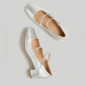 Madewell Womens $158 The Nettie Heeled Mary Jane Silver Size 8 NO285